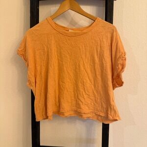 We The Free Orange Crop Top Women's Short Sleeve Raw Hem Casual